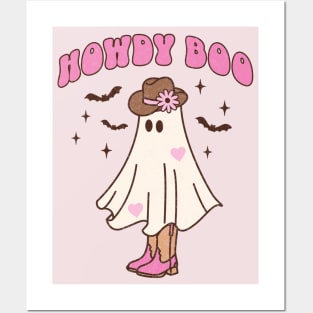 Western Retro Halloween Ghost Happy Howdy Boo Pink Posters and Art